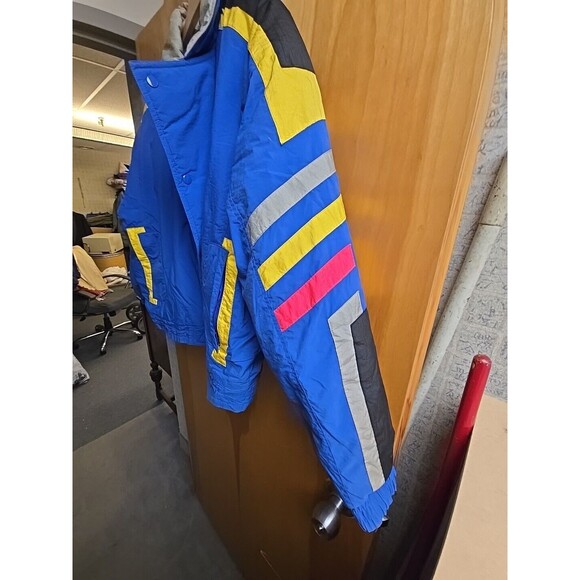 VTG Weekends Adventure Jacket Men L Yellow Reflective Colorblock 90s Ski Coat - Picture 4 of 9